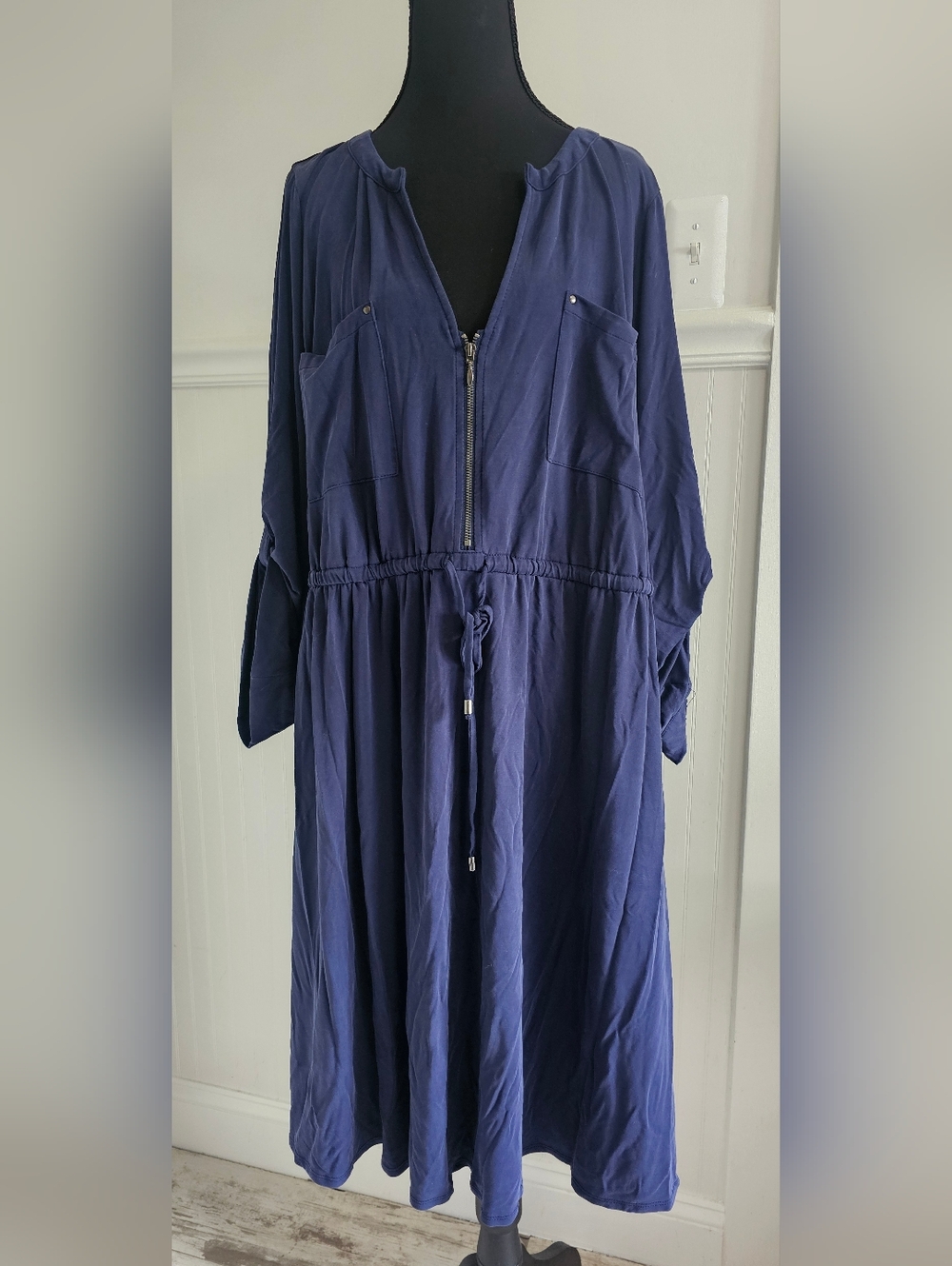 Torrid Navy Zip-Front Drawstring Midi Dress - SOFT And Flowy - 4X